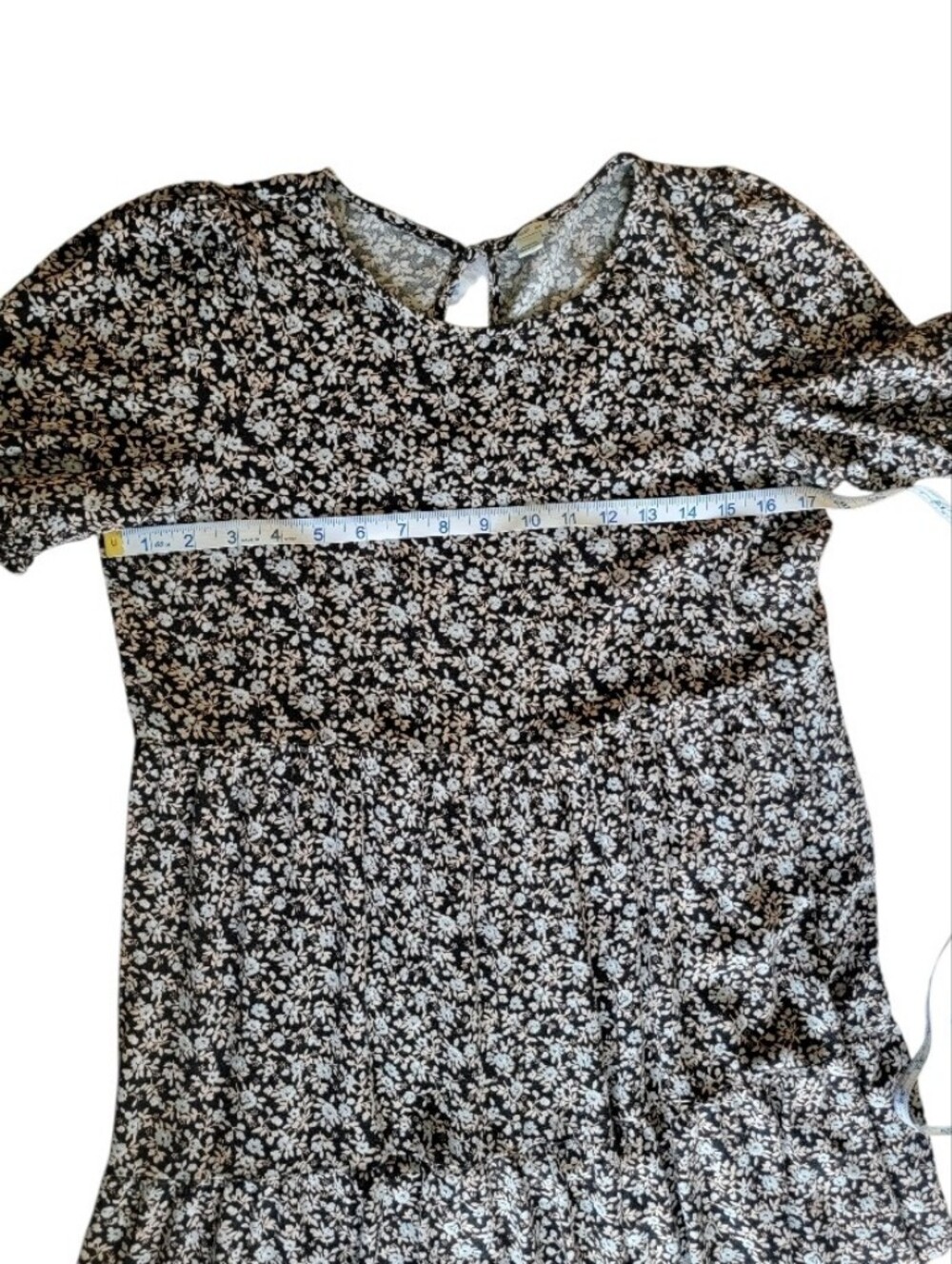 Aerie Garden Party Tiered Midi Dress - Black Floral Short Sleeve - Picture 10 of 11